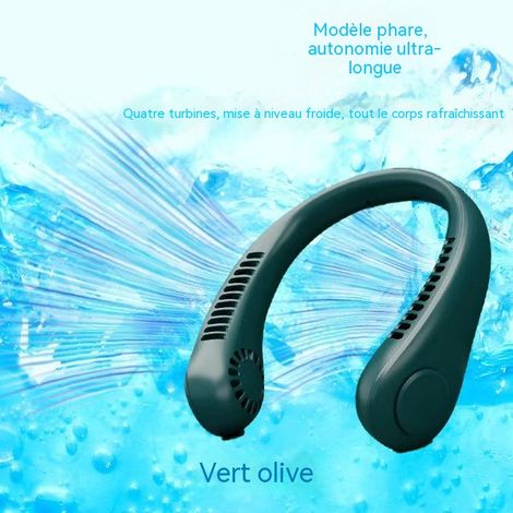 Ventilateur cou vert nature, USB rechargeable, léger, puissant et idéal pour les journées chaudes (1/3)