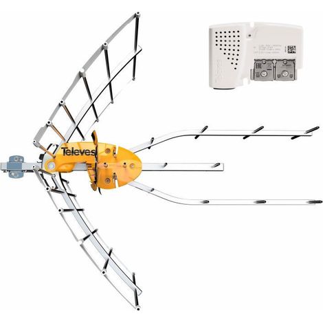 TELEVES 148921 Antenne TV Rateau Terrestre Ellipse UHF (C21-48) G 38dBi LTE700 + Alimentation 12V