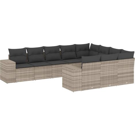 vidaXL Set Divano Giardino 10 pz con Cuscini Grigio Chiaro Polyrattan (1/5)