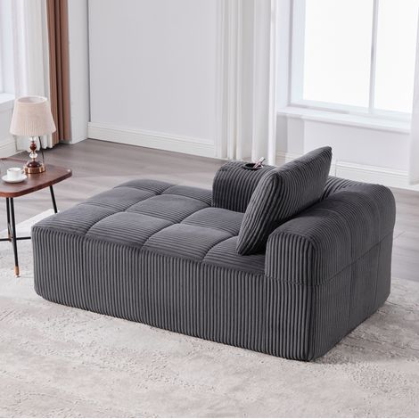 Poltrona relax 158x93x61 cm in velluto a coste grigio scuro, con portaoggetti FloraGrace (1/5)