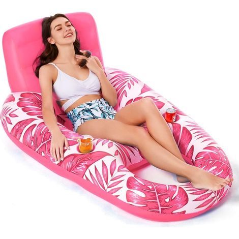 Inflatable swimming aids with drink holders, suitable for pools, lakes or beaches, water sports accessories and toys, pink (1/5)