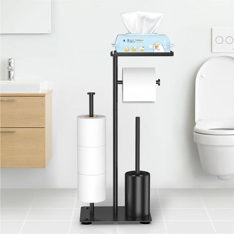Porte-papier toilette en acier inoxydable, porte-papier toilette sur pied avec brosse intégrée, porte-papier toilette sans perçage, porte-papier toilette (1/5)