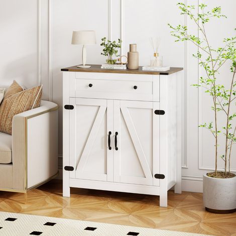 Buffet de Cuisine de Ferme avec Porte Tiroir et Étagère Réglable Meuble de Rangement pour Garde-manger Station Café sur Pied Blanc (1/3)