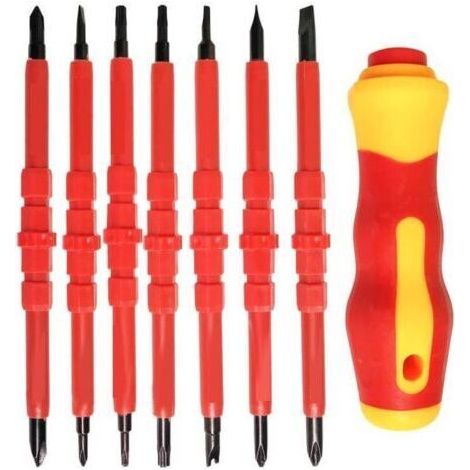 Jeu de tournevis d'électricien isolés 7 pièces Kit d'outils de réparation d'électricien multifonction 14 en 1 interchangeable en alliage (1/3)