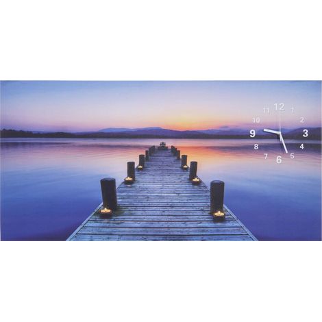 Tableau LED image avec illumination, toile mural, minuterie, passerelle, mouvant, horloge, 110x55cm (1/4)