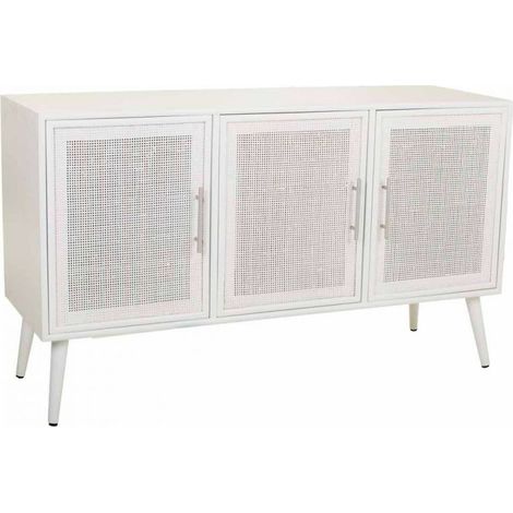 Buffet bois blanc et bambou style scandinave élégant - Blanc et bambou naturel (1/5)