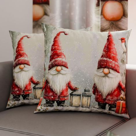 Paire de Housses de Coussin en Microfibre 60x60 cm, Coussins Décoratifs de Noël pour Chambre, Canapé, Salon, Lot de 2 Housses de Coussin, Taie d'oreiller GNOME 02 (1/3)