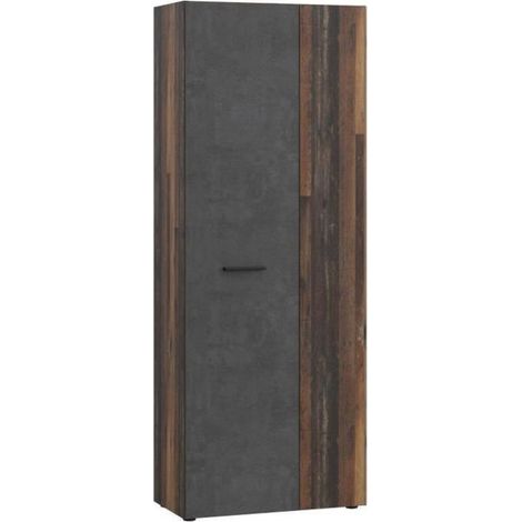Armoire a chaussures - Béton gris & bois vintage - 18 paires - L68,7 x P36,5 x H181,1 cm (1/5)