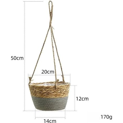 (Gris) Support pour pot de fleurs d'extérieur, suspension pour plantes, décoration intérieure et extérieure, jardinière suspendue, panier de rangement pour plantes en macramé, corde de jute tressée (1/4)