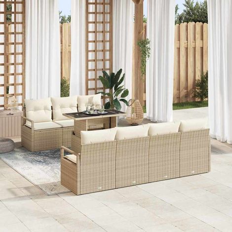 Conjunto de sofá de jardín 8 pcs Beige Poliratán vidaXL (1/5)