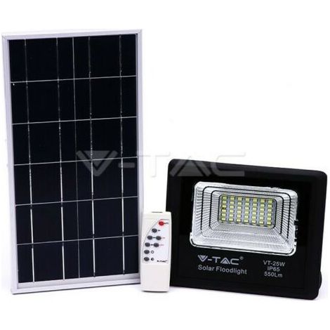 V-TAC VT-25W FARO LED 12W A BATTERIA CON PANNELLO SOLARE E TELECOMANDO Luce Bianco Fredda / Naturale Bianco Naturale (1/4)