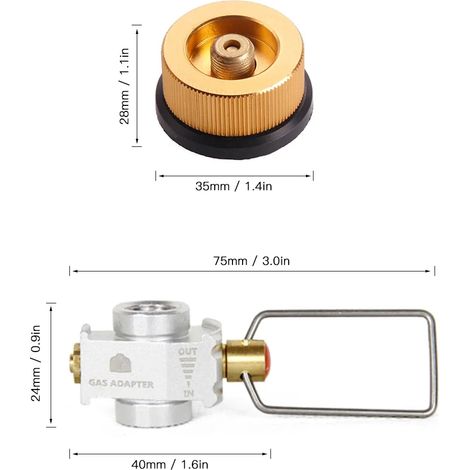 Adaptateur de conversion de gaz Gas Saver Plus pour réservoir plat, avec valve de remplissage, pour le camping et les réchauds portables. (1/5)