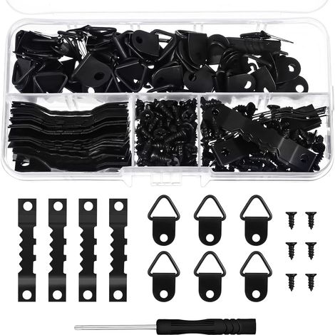 Kit de suspension de 251 pièces comprenant 50 cadres photo en dents de scie,50 boutons tournants pour cadre,150 vis et 1 tournevis pour accrocher des photos,des dessins (1/5)