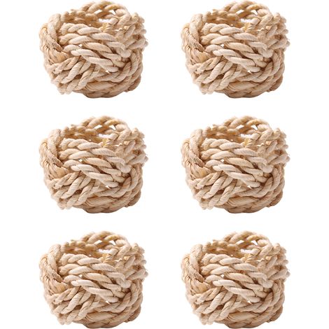 [Anneaux de serviette] [Artisanat naturel] [Boucles de serviette en tissage de chanvre] Décorations de table élégantes pour Thanksgiving, Noël, mariage (lot de 6, couleur brun, dimension 4.5x5cm) (1/5)