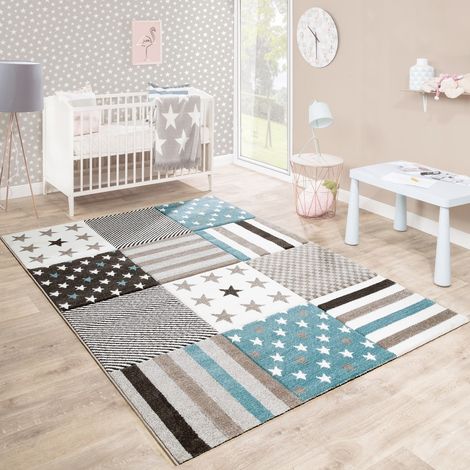 Paco Home Kinderteppich Kinderzimmer Konturenschnitt Stern Muster Beige Creme Pastellfarben 80x150 cm