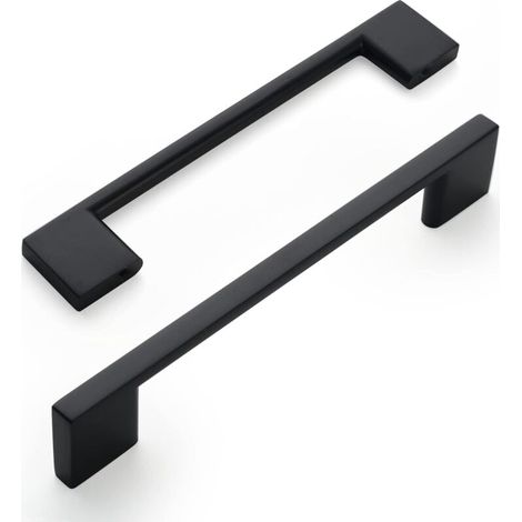 Set di 2 maniglie da cucina in lega di zinco nera da 128 mm, con viti, per cassetti, armadi e credenze. (1/4)
