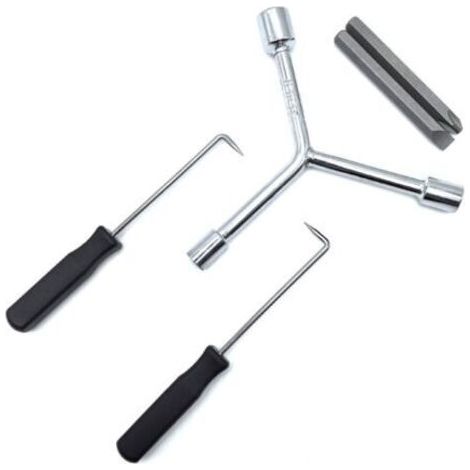 Kit de démontage pour lave-linge, 5 pièces : outils d’extension de ressorts pour tambours intérieur et extérieur, clips de ressort, clé de démontage, outils d’entretien (1/5)