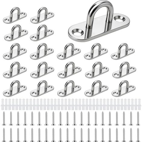 Lot de 20 Plaque à œil en Acier Inoxydable, M5 Crochet Métal Forme U avec Schraube Plaque Oeillet Plaque de Couverture Pour Objets Suspendus, Auvents, Panneaux de Couverture