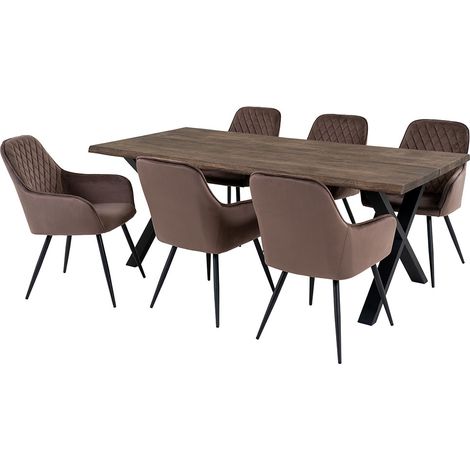 Toulon Essgruppe Esstisch 95x200cm natur und 6 Harbo Stuhl hellbraun. (1/5)