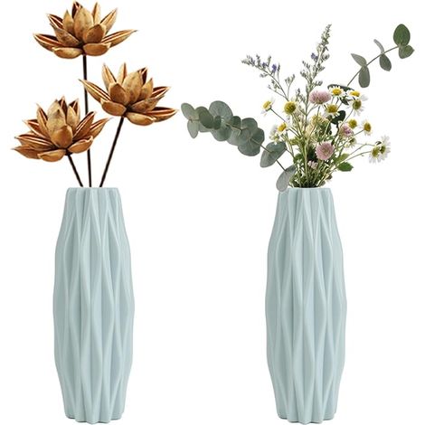 2 Piezas Jarrón de Plástico Jarrones Decorativos Modernos,Florero de Escritorio Decoración de Estilo Nórdico,Sala de Estar,Balcón,Oficina(Verde) (1/5)