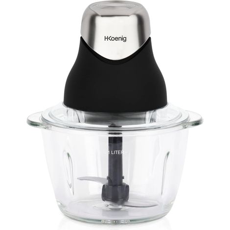 HKoenig LEO8 Picadora Eléctrica de Alimentos, 320 W, 1 Litro, 2 Cuchillas,1 Vaso de Cristal, Acero Inoxidable, Negro (1/5)