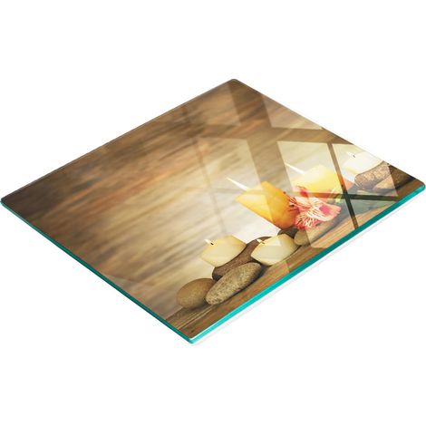 Tabla de cocina de vidrio templado con gr谩ficos decorativos de velas y spa, 60x52 cm. (1/5)