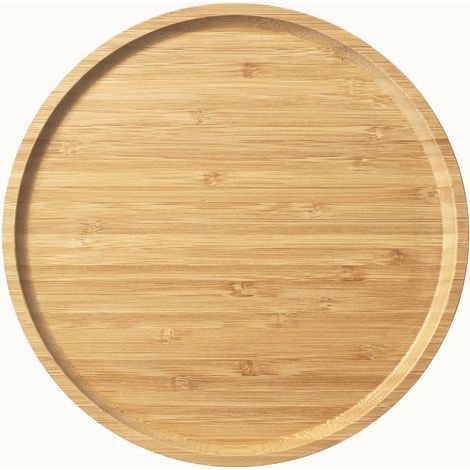 Plateau de Service en Bambou, Plateau Rond en Bois, Plateau de Service en Bois, Fruits, Pain, Assiette à Salade, Planche de Service de Charcuterie (25 cm) (1/5)