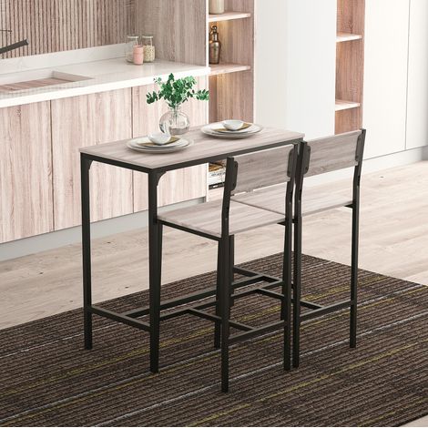 MEUBLIV Mesa alta de bar de 3 piezas 89x45x87 cm natural – con 2 taburetes, montaje fácil (1/5)