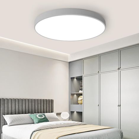 LED Deckenleuchte 36W Flach Rund Grau Deckenlampe Ø40CM Modern Warmweiß 3000K Kinderzimmer Lampe für Schlafzimmer Büro Wohnzimmer Küche Keller Balkon Ultra Dünn 4CM