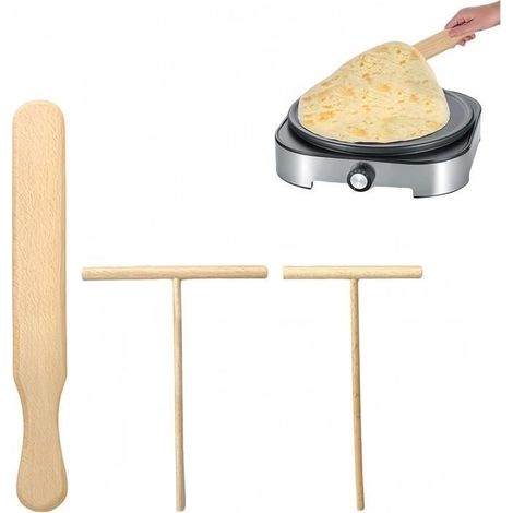 3Pcs Etaleur Crepe Bois,Spatule Crepe Etaleur Pate A Crepe Poele Bois,Râteau Crêpe Spreader Multifonction Râteau à Crêpes Outils (1/4)