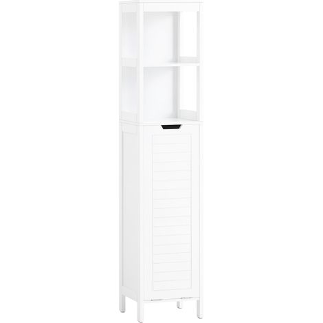 Mobile Alto Con Sacco Portabiancheria Pieghevole Mobiletto Bagno Scaffale Bianco 30x30x145cm BZR123-W SoBuy (1/5)
