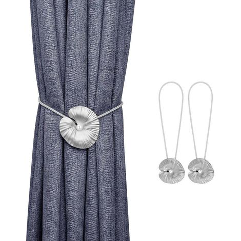 argent-embrasse Rideaux Avec Boutons Magntique, Embrasse De Rideau (lot De 2) Attaches Rideau Aimantes Dcoratives De Lotus En Alliage Pour Chambr (1/5)