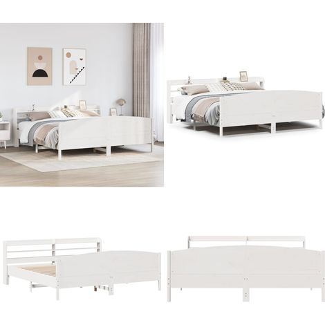 Giroletto senza Materasso Bianco 200x200 cm Legno Massello Pino - Testiera per letto - Letto con testiera