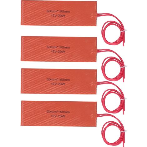Coussin Chauffant en Silicone, 4PCS Tapis Chauffant Flexible 12V 20W Chauffe-Seau à Tambour, Chauffe-Seau 120-150℃ pour Réservoir D'instruments à Valve de Tuyau, 50x150mm (1/5)