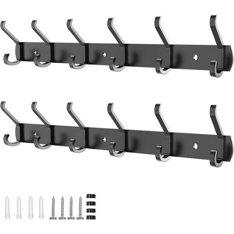 Juego de 2 percheros de pared con 6 ganchos - Perchero moderno de metal para abrigos y sombreros - 54 cm, negro (1/5)