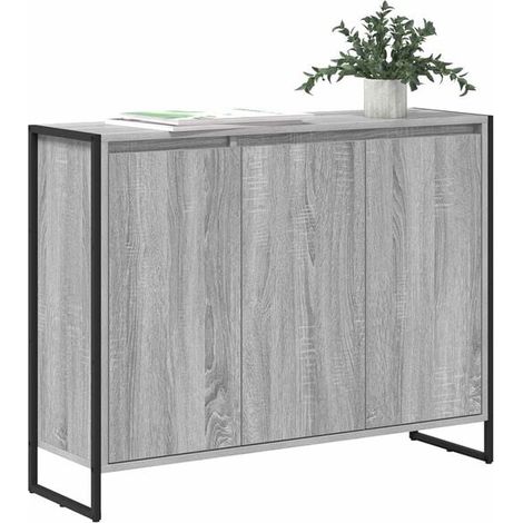 Buffet Bas Style Industriel, Meuble de Rangement avec Portes et Tiroirs, Chêne Sonoma et Gris, 96,5 x 30 x 75 cm, pour Salon, Entrée ou Cuisine (1/5)