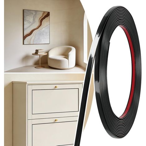 Moulure Adhésive Flexible 6,1m x 6.4mm Noir Peignable Bande Décorative Autocollante, Pour Miroir Carrelage Crédence Cuisine, Finition Murale Bordures (1/5)