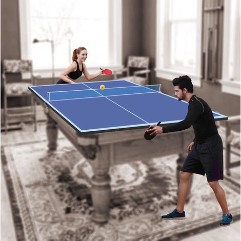Plateau de table de ping-pong 243,84 x 121,92 cm en MDF bleu, pliable, pour la maison – MEUBLIV (1/5)