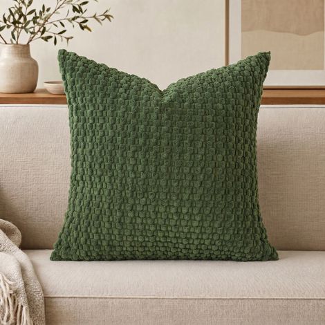 Funda de cojín de pana, funda de almohada decorativa (con relleno interior), textura de burbujas 3D, suave y cómoda (verde oscuro). (1/5)