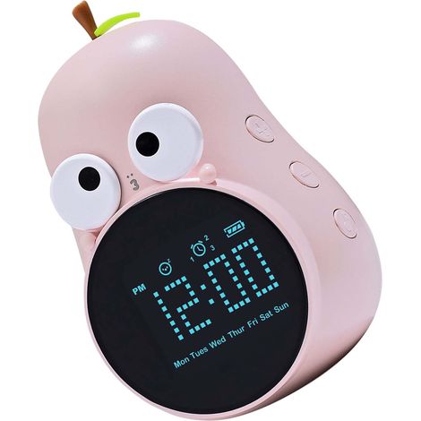 Réveil poire, dessin animé mignon pour enfants, réveil éducatif, version anglaise standard rechargeable rose prune (1/5)