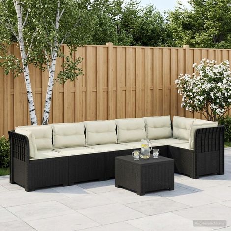 Salon de Jardin 6 Places Canapé Modulable Aspect Rotin PP avec Table Anthracite et Crème - PANGIVO (1/5)
