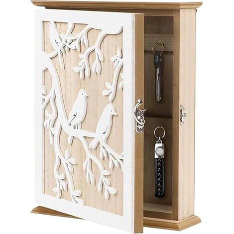 Boîte à Clés Vintage en Bois Sculpté avec 6 Crochets – Porte-Clés Mural Décoratif en Bois pour Entrée Couloir et Bureau (1/5)