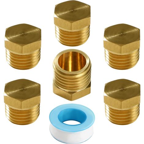 6 Pièces G1/4 Filetage Extérieur en laiton Bouchon Aveugle, Bouchons de Tuyau Hexagonaux en Laiton, Bouchons de Tuyau Bouchon en Laiton, avec Ruban de Matière Première (1/5)