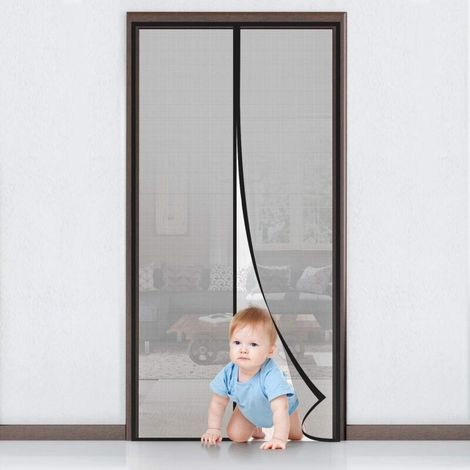 Moustiquaire Magnétique 160x230cm pour Porte-Fenêtre Fermeture Magnétique Maillage Ultra Fin Rideau Moustiquaire Porte Terrasse Anti Mouche Installation Perçage avec Bande Adhésive, Noir (1/5)
