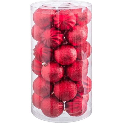 Set de 30 boules de Noël rouges mat, brillant, paillettes - 6cm (1/3)