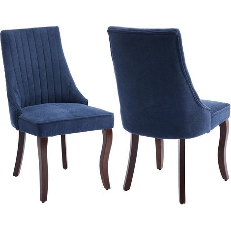 Esszimmerstühle 2er Set, Polsterstühle Stoff mit Channel-Steppung, Massivholzbeine, Blau (1/5)