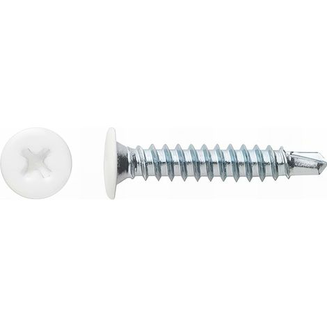Index – Vis autoperceuse PH2 tête extraplate blanche 4,2 x 23 mm zingué blanc – Pour tôle et PVC – Fixation étagère, réfrigérateur, enseigne (1/3)