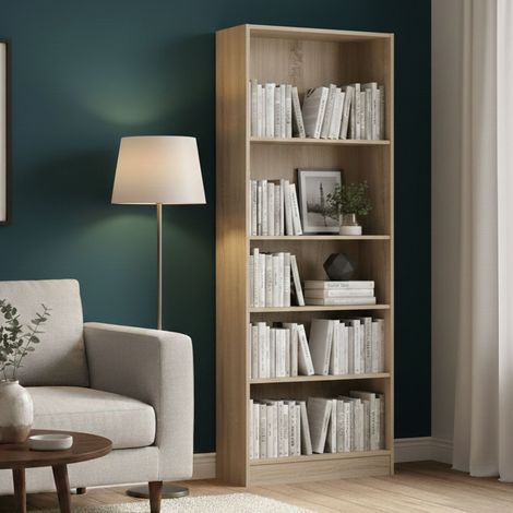 Librería Dmora, color roble, 79 x 203,2 x 26,72 cm, con embalaje reforzado (1/5)