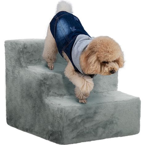 Escalier pour Chien à 3 marches escalier pour Chat échelle antidérapante pour Animaux de Compagnie Housse Amovible et Lavable 46 x 35 x 35 cm Gris Clair (1/5)