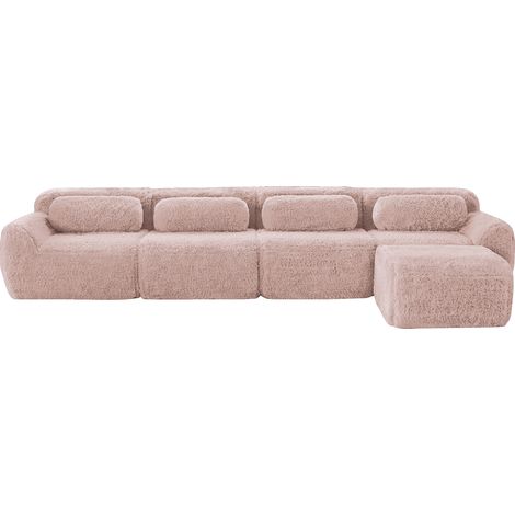 Canapé d'angle 4 places en L, combinaison multiple modulaire, sans montage, tissu peluche premium, avec coussins. Design chaise longue, mousse à haute élasticité, adapté au salon et à la chambre, rose